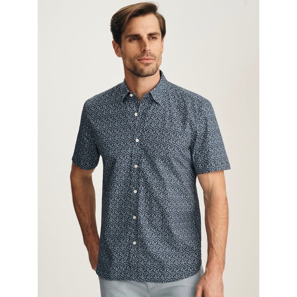 Bonobos Mens Standard Fit Short Sleeve Button Down Floral Shirt Navy Blue M